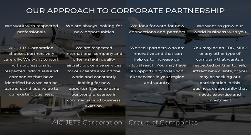 Partnership in commercial and business aviation, airline companies with AIC JETS Corporation - Group of Companies